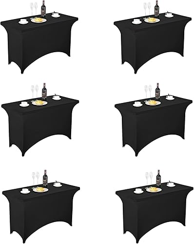 Miniatura 425 de FORLIFE Paquete de 6 manteles de elastano, de ajuste universal para mesas rectangulares de 6 pies, para patios, bodas, banquetes, fiestas