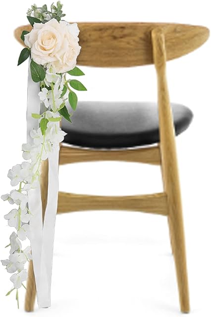 IUIBMI Wedding Aisle Decorations for Wedding Ceremony, Aisle Pew Flowers with Ribbons, Wedding Aisle Chair Back Flower Decorations for Church Chair Bench, Artificial Flowers for Weddings(17044)