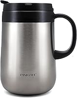 Vista 10 de Taza de café aislada de acero inoxidable de 11 oz / 330 ml con asa, vaso de doble pared con 2 tapas, color negro