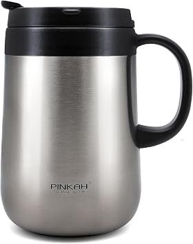 16OZ Stainless Steel Insulated Coffee Mug with Handle and Lid, Double Wall Vacuum Coffee Tumbler Thermal Cup with 2 Lids