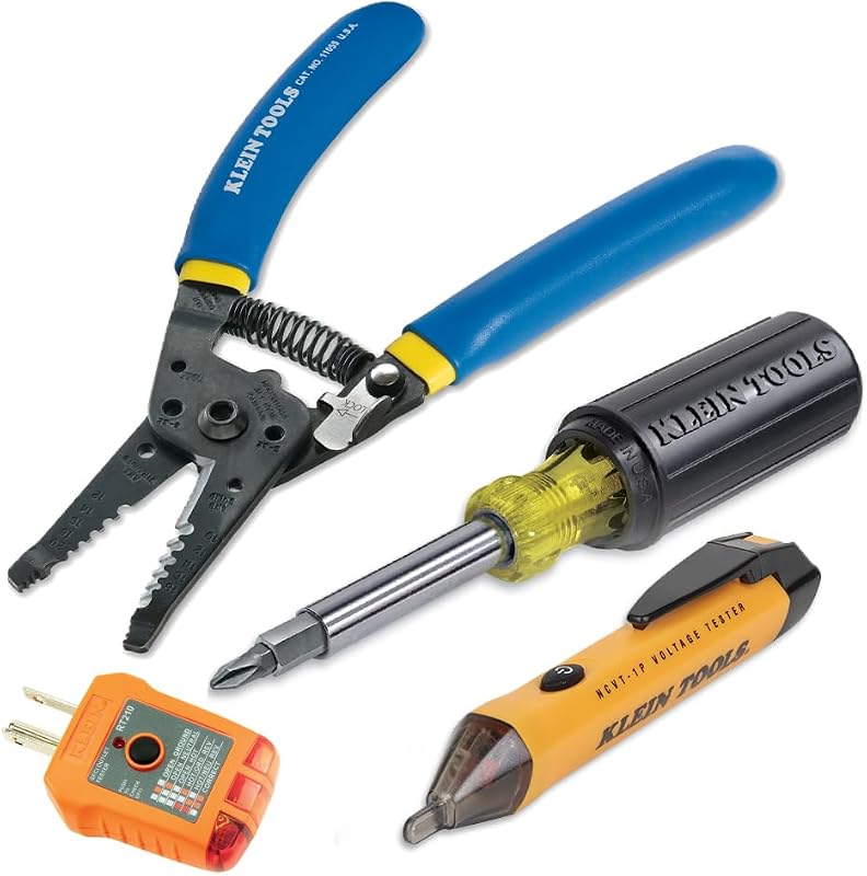 80018P Tool Kit, Made in USA, Set with Wire Stripper, Screwdriver, Non-Contact Voltage Tester, GFCI Outlet Tester, Residential Tool Kit, 4-Piece