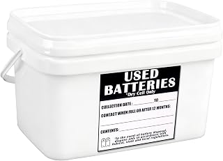 Klmnop Battery Recycling Container 1.32 Gallon with Lid and Handle, Dry-Cell Battery Disposal Bin with Label for Home, Office, Garage, Schools Use(White)