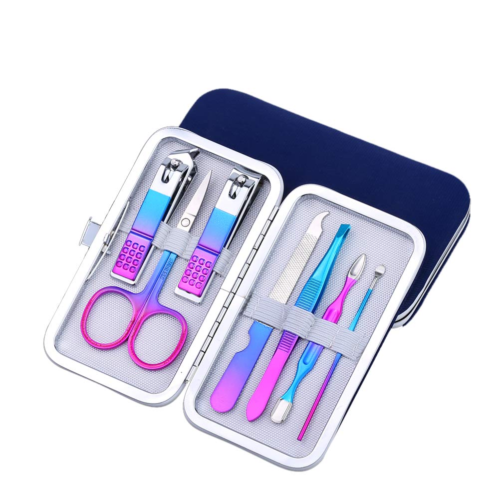 Mini Manicure Set, Stainless Steel Nail Nurse Kit Fingernail Pedicure Grooming Clipper Tools with Luxurious Travel Case (7 pcs)