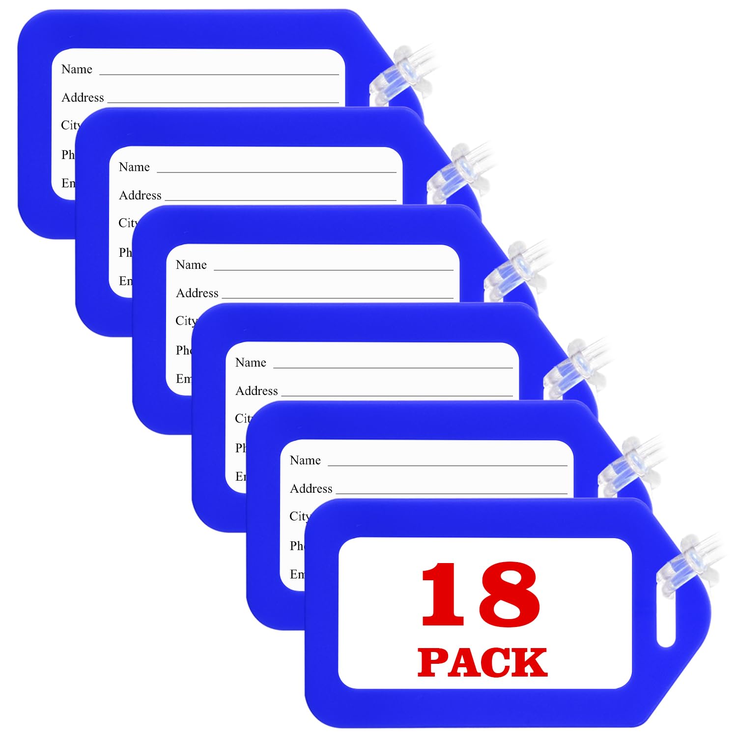 18 Pack Luggage Tag Bright Luggage Tags for Suitcases Bag Tags Name Tags for Kids Travel Accessories Must Haves by Sodsay (Blue)