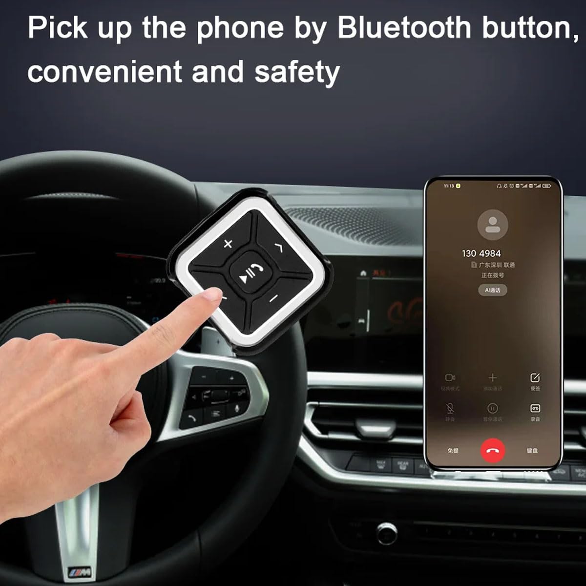 Telecomando multimediale Bluetooth per pulsanti del volante, IPX4, impermeabile, per chiamate e musica, per auto, moto, moto, smartphone, per Android e iOS