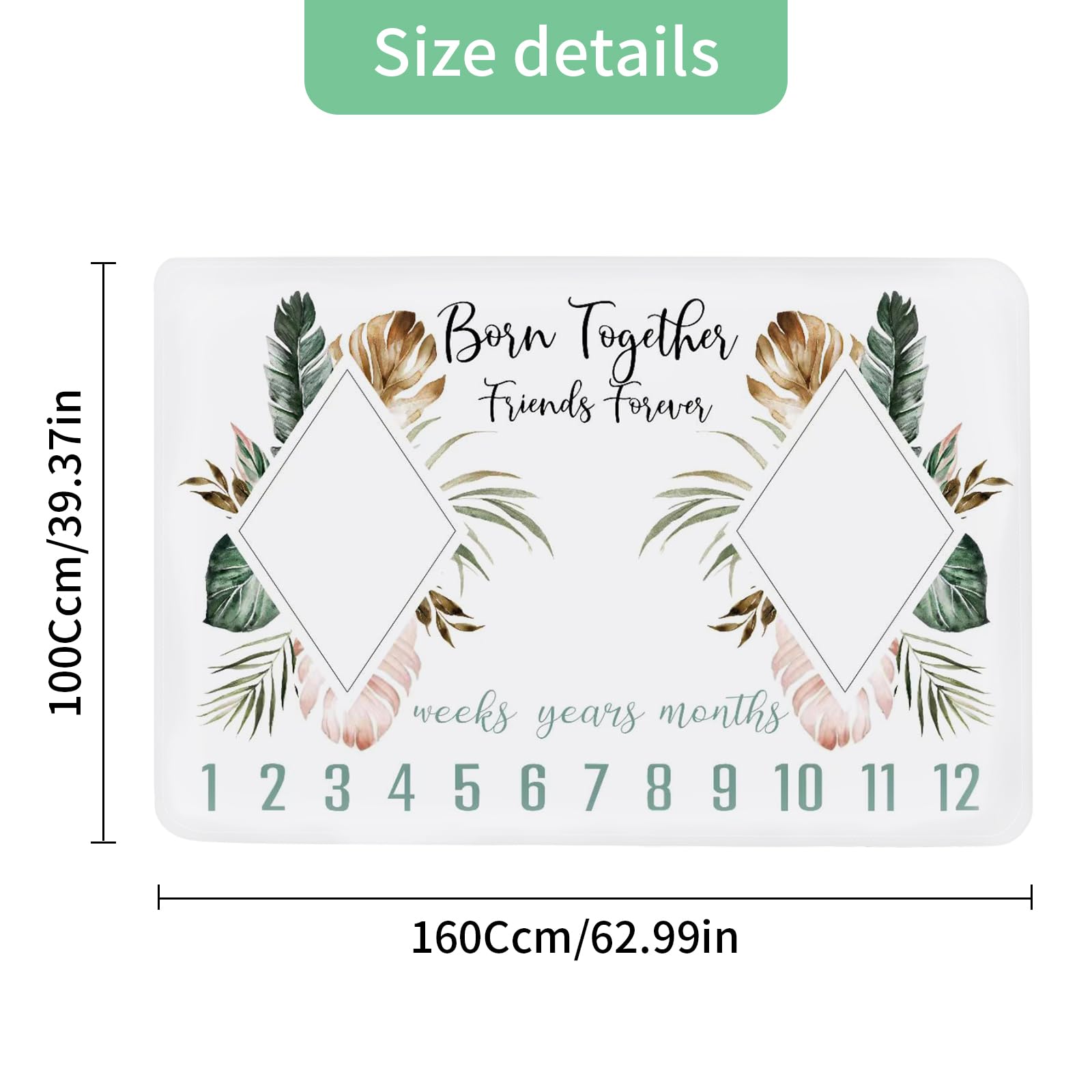 wocharm Baby Milestone Mat Blanket photo prop with floral numbers Newborn Boy Girl Gift(Twins Prismatic), 40in x 60in - Image 2