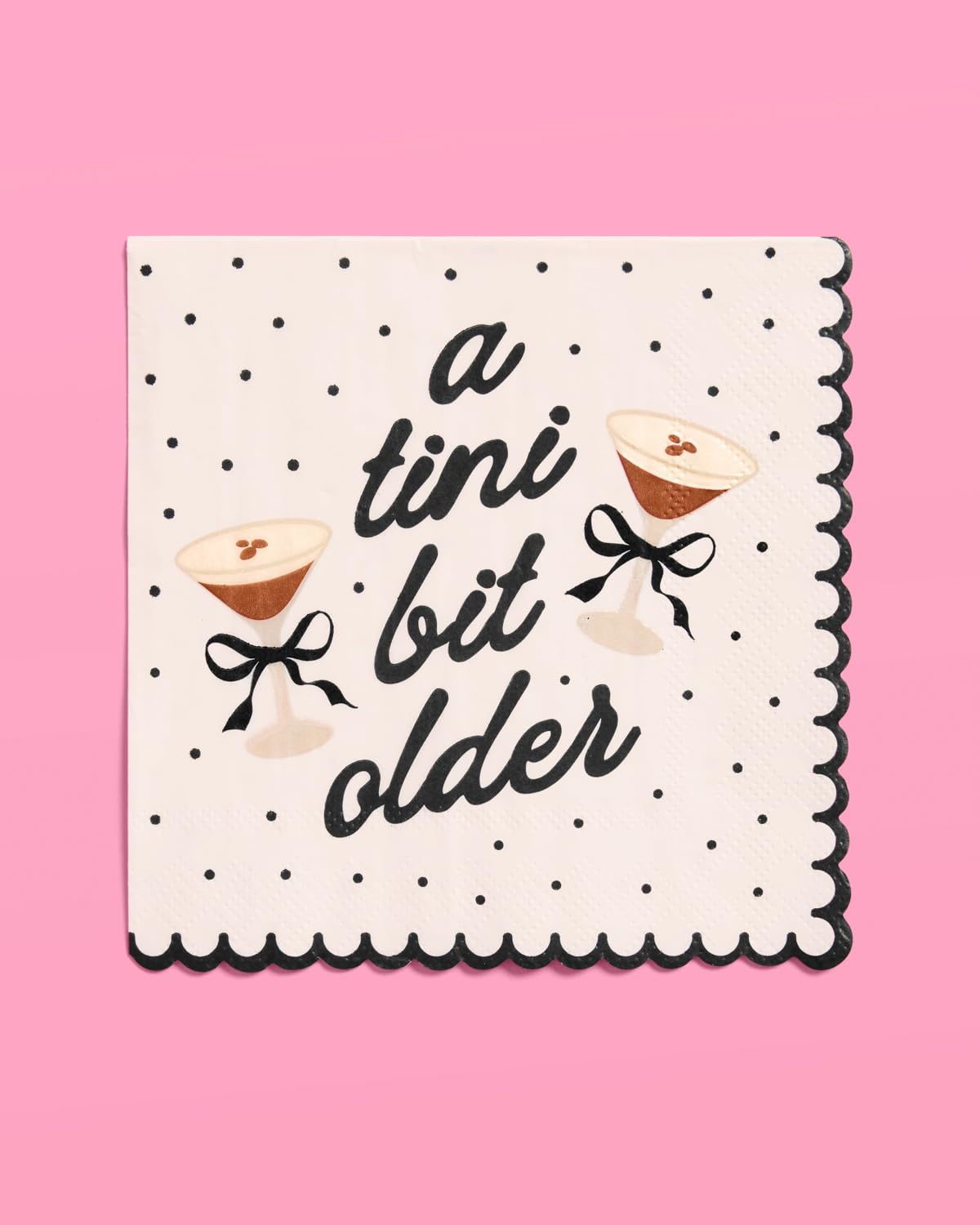 xo, Fetti A Tini Bit Older Napkins - 3-ply, 25 pcs | Cocktail Birthday Decoration, Tini Bit Older Birthday Party Tablescape, Extra Dirty Dinner Setting, Polka Dots, Espresso Martinis