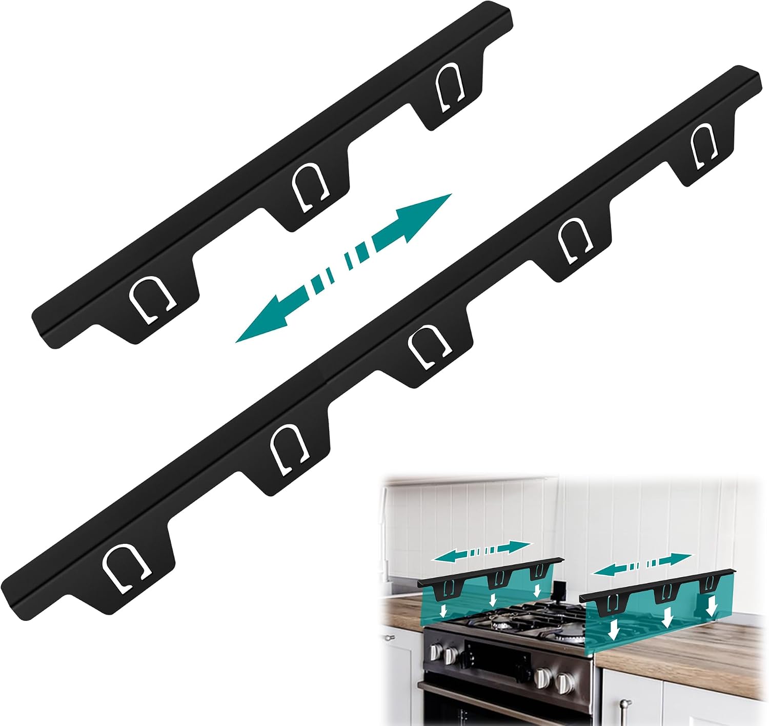 Stainless Steel Stove Gap Covers,Kitchen Stove Counter Gap Cover, Stove Counter Gap Cover, Oven Side Gap Filler Seals Gaps Between Stovetop and Counter 14.3" to 28.2" (Black)