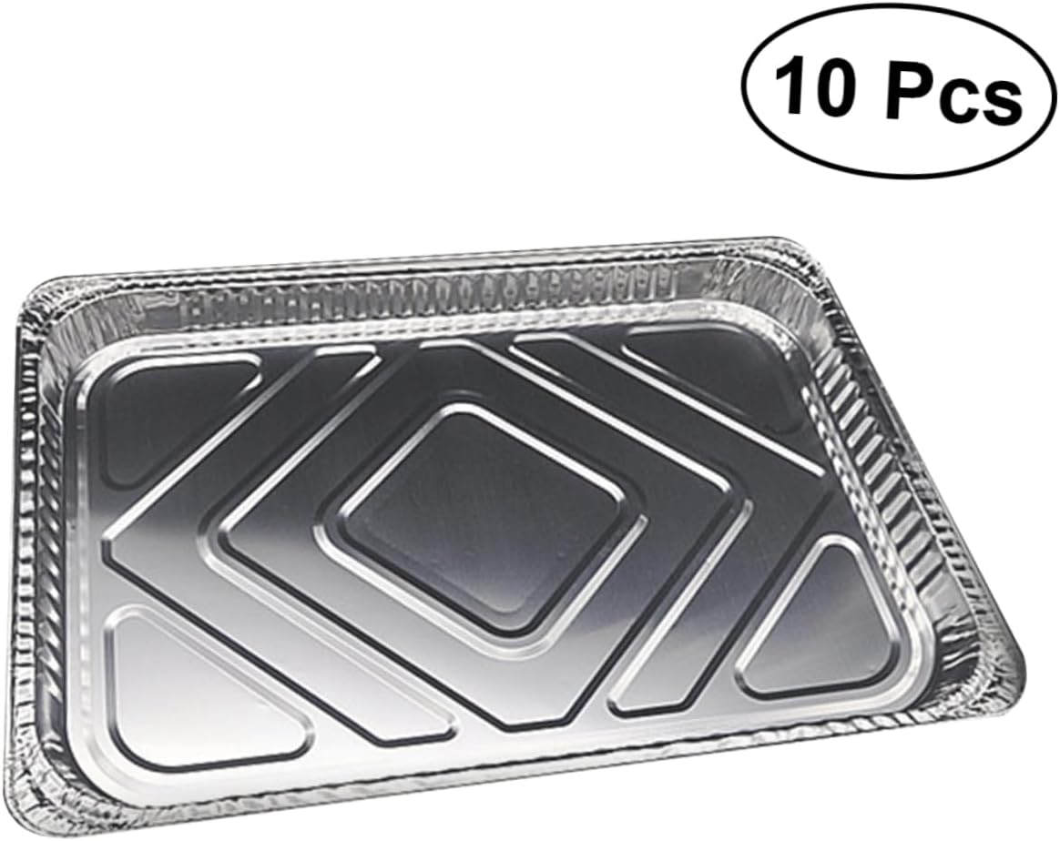 10pcs Disposable Aluminum Foil BBQ Drip Pan Tray Easy Grease Catch for Grill Maintenance Recyclable Liners for Indirect Cooking for Outdoor BBQ