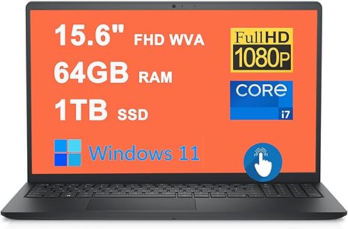 Dell Inspiron 15 3000 3530 - Laptop empresarial de 15.6 pulgadas, FHD WVA, pantalla táctil antirreflejo, procesador Intel 10-Core i7-1355U, 64 GB de