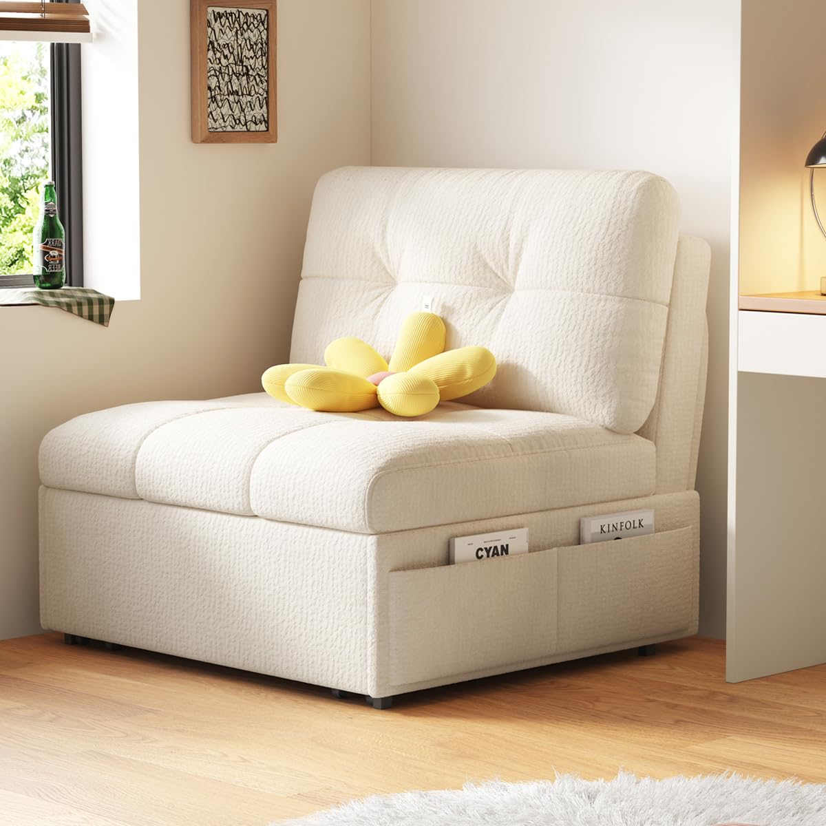Amazon｜ソファベッドは3つの状態に自由に切り替えられます。幅0.66mで