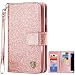 Galaxy S7 Edge Case, S7 Edge Case, BENTOBEN Glitter Shiny Bling Luxury Flip PU Leather Credit Card Holder Cash Pockets Wristlet Protective Wallet Case for Samsung Galaxy S7 Edge, Rose Gold