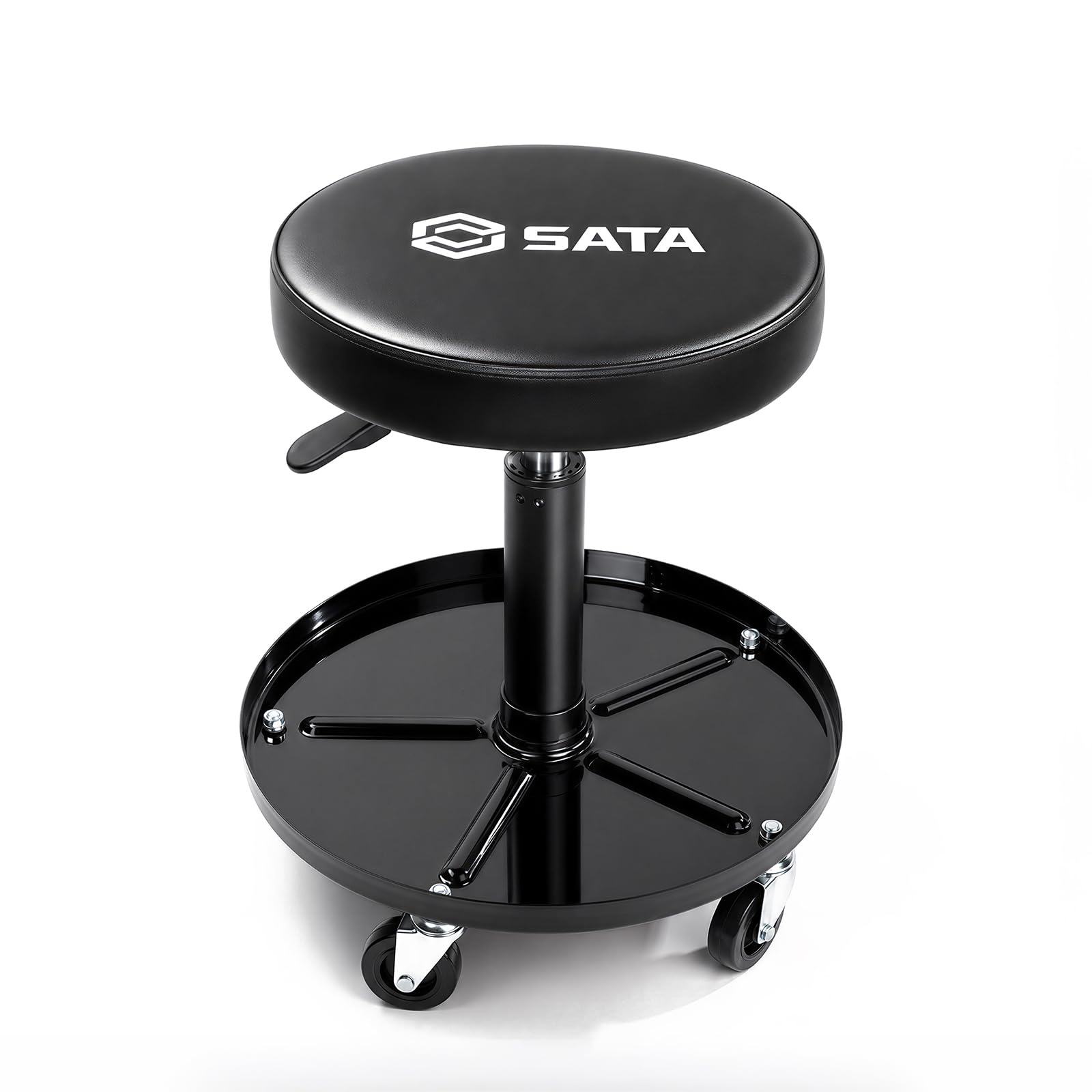 SATA Adjustable Rolling Shop Stool with Wheels, Heavy Duty 300 lbs Capacity Mechanics Cha…