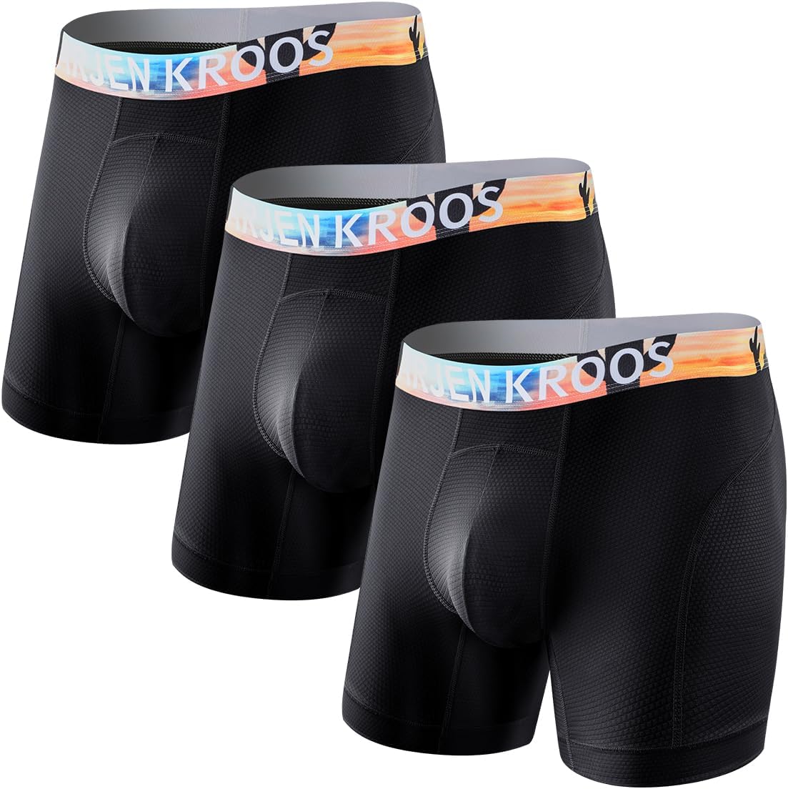 Arjen Kroos Men's Compression Boxer Briefs 3 Pack,Ice Silk 5.5" Inseam | Compression Fit,Cool Ice Silk,4-Way Stretch,Quick Dry,for Gym & Daily Wear,No-Roll Waistband,3D Support Pouch,Tagless
