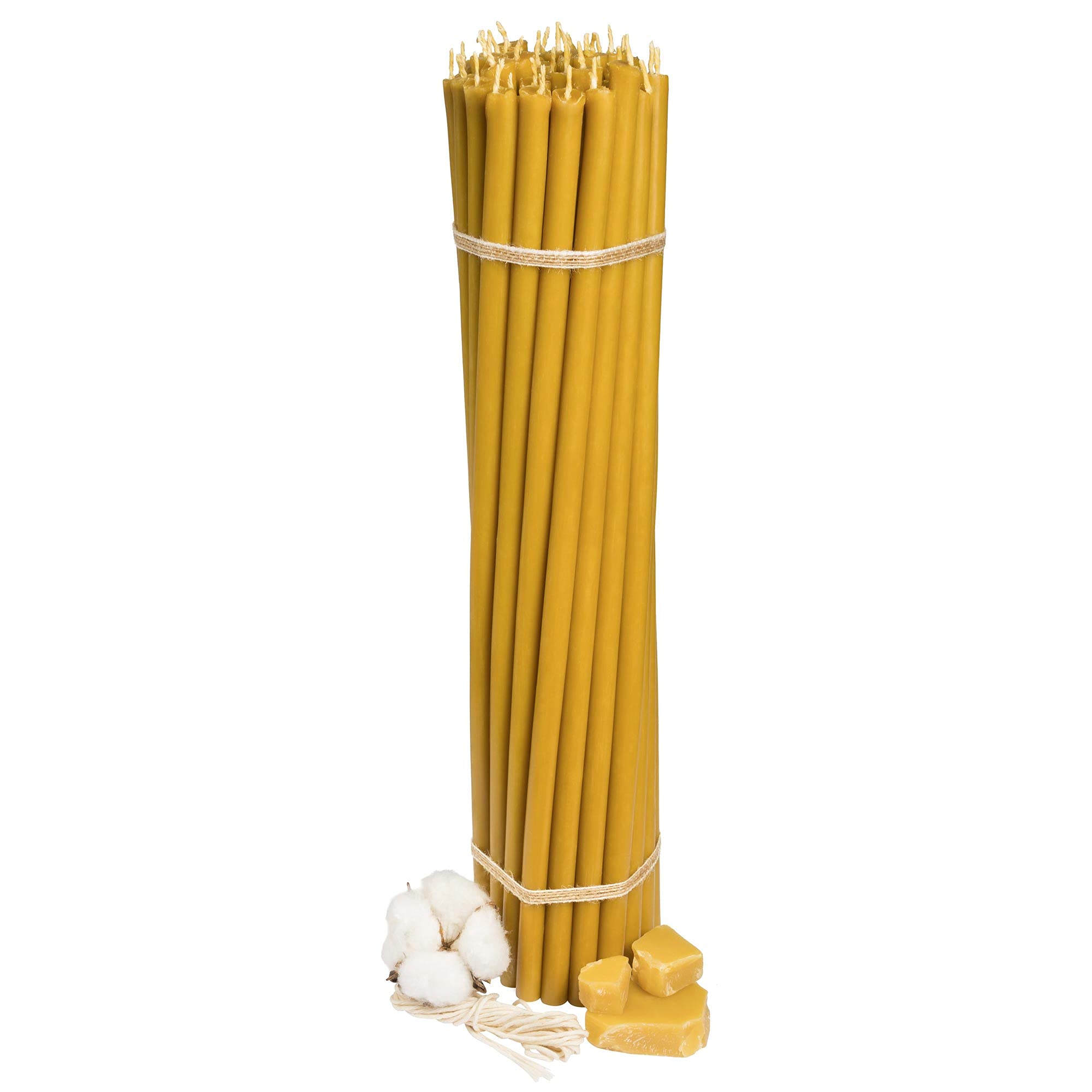 Świece rytualne z wosku pszczelego: miód 35 szt. L-35,5 cm, Ø-11 mm, czas palenia 210 min; naturalne, bezkapiące, bezdymne. Cienka jakość, z wosku pszczelego №10