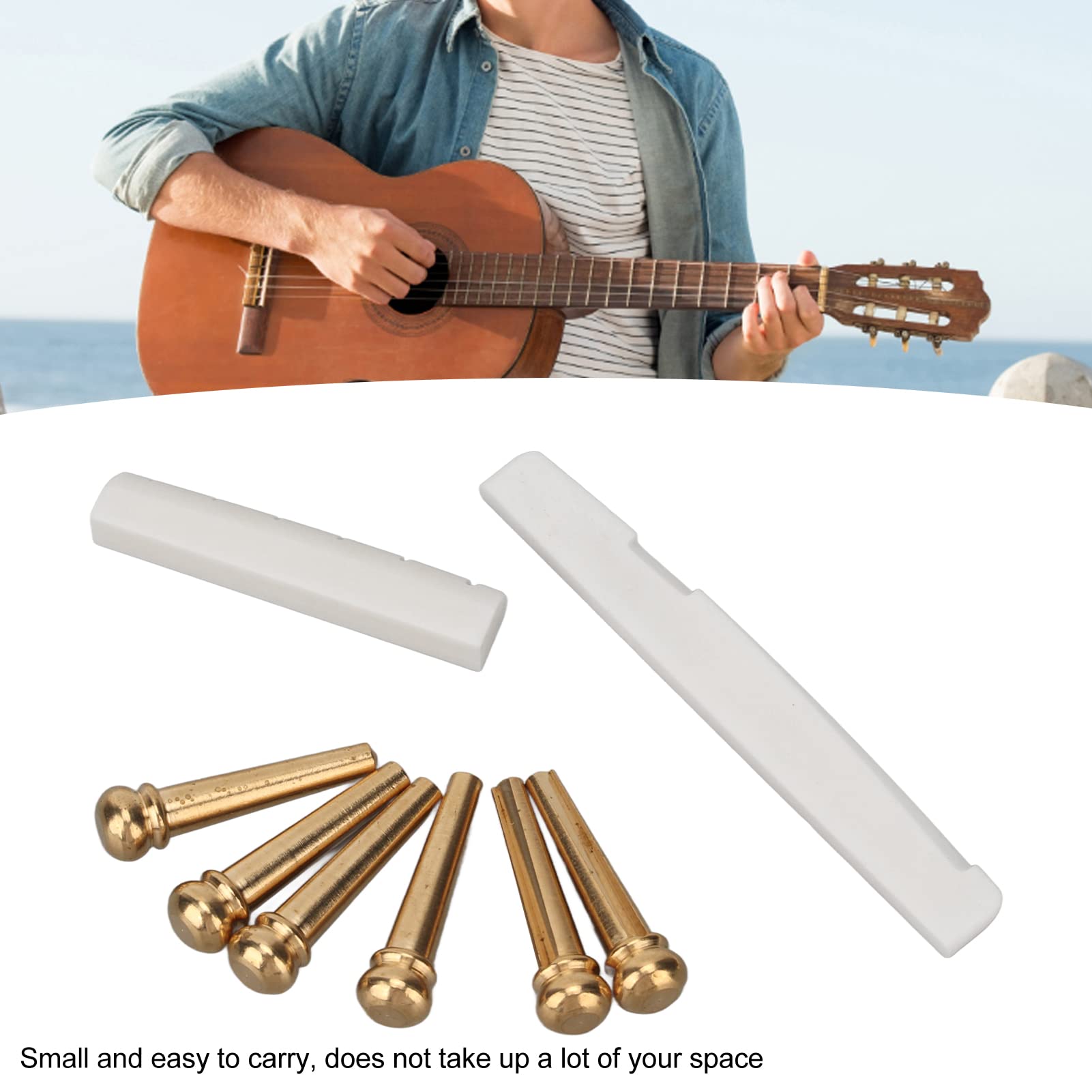 Selle Et écrou De Guitare Acoustique 6 Cordes En Laiton - 76 Mm, Doré - Pièces De Rechange Pour Pont De Guitare - Améliore La Sonorité - 14