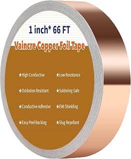 Vaincre 1 Inch x 66 FT Conductive Copper Foil Tape - Dual-Sided Adhesive for EMI Shielding, Stained Glass, Guitar Grounding, Crafts & Slug Barrier