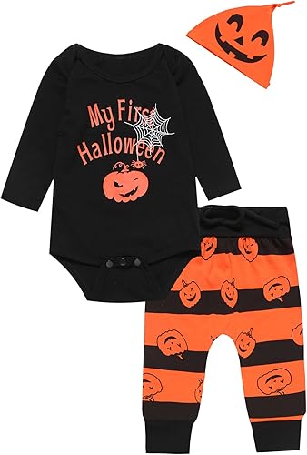Conjunto de pantalones de manga larga para bebé, mi primer disfraz de Halloween, diseño de calabaza