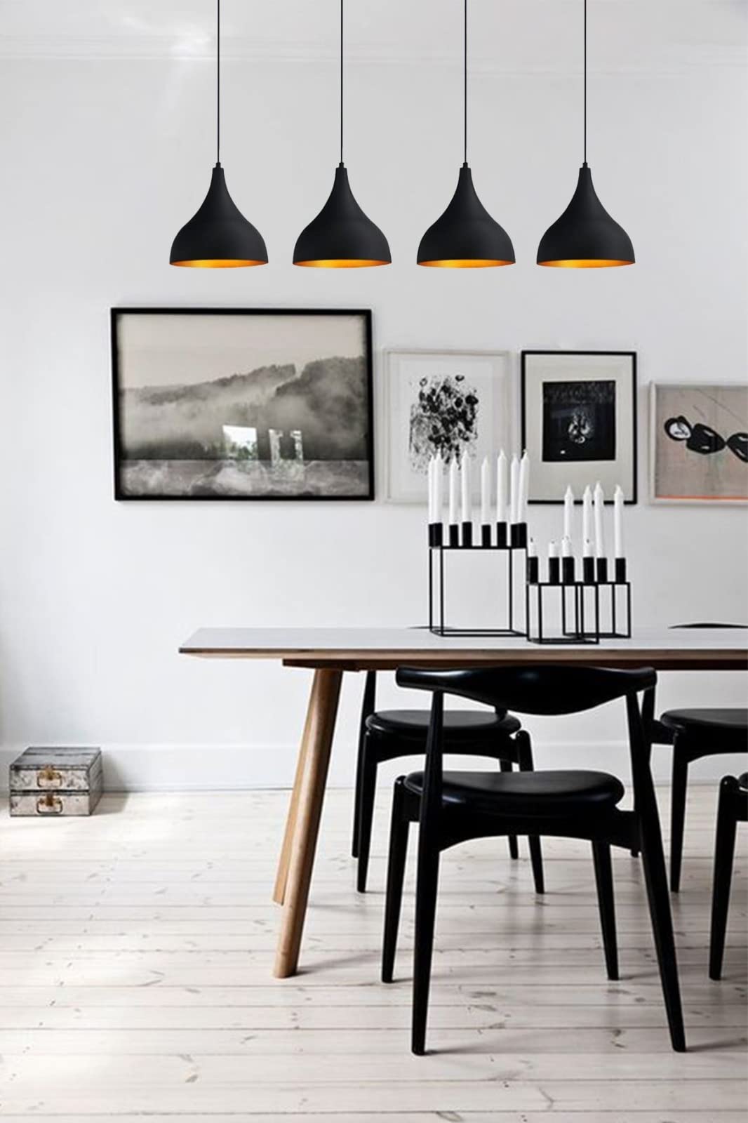 bamyum Lámpara Colgante de Mesa de Comedor I Adash I 4 llamas Lámpara de Mesa de Metal Ø 26 cm Lámpara de Techo Mesa de Comedor Colgante Sala de Estar Redonda - Lámpara Colgante Negra