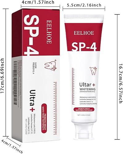 Miniatura 7 de Pasta dental blanqueadora probiótica con menta, fórmula SP-4 para eliminar manchas y aliento fresco, rojo para el cuidado de las encías, uso diario