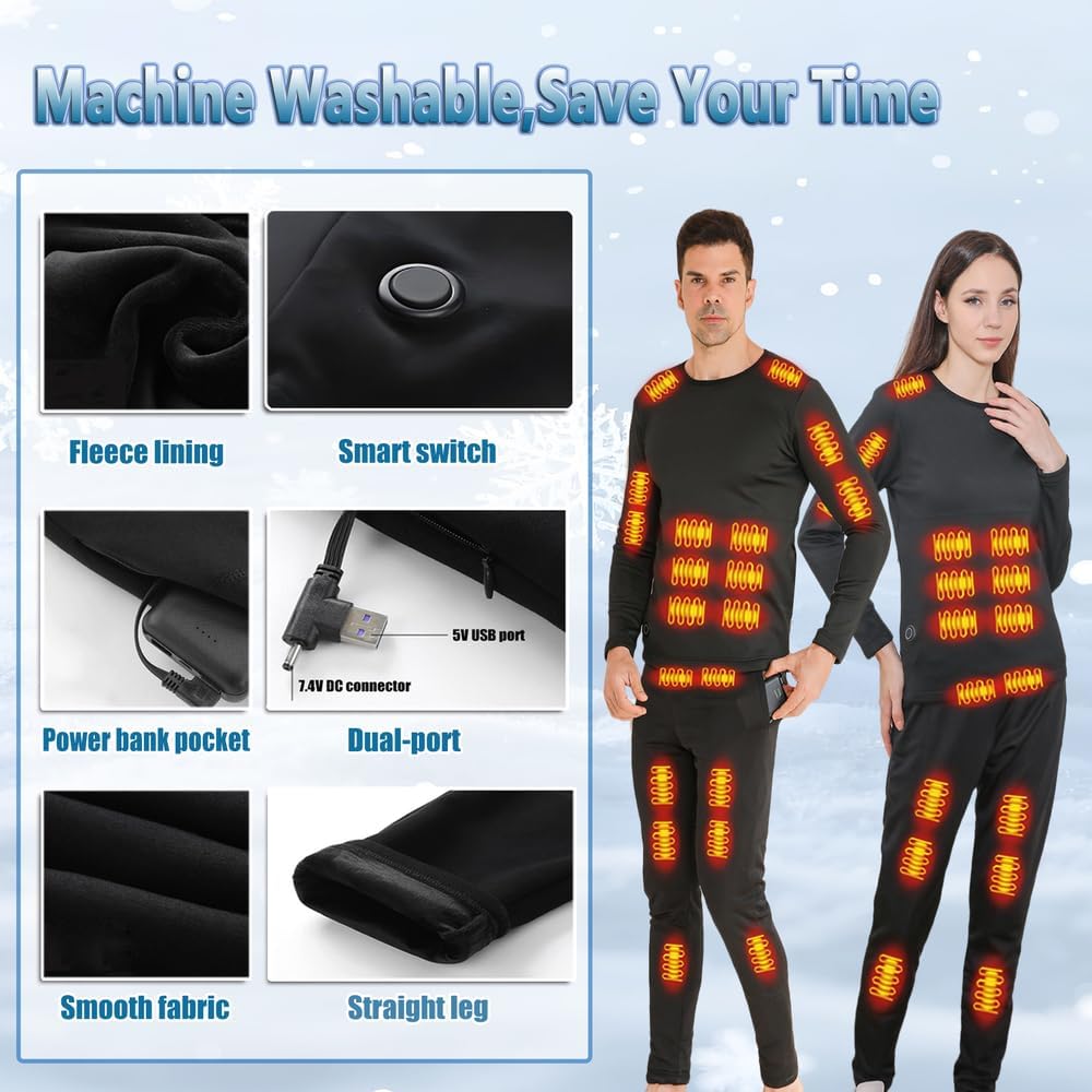 Heated Thermal Underwear for Men Women USB Charge 42 Zone Intelligent Heated Long Johns for Men Women & XS-4XL - Image 4