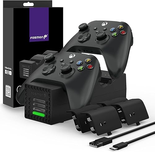 Fosmon Quad PRO cargador para controlador de Xbox One con 4 paquetes de baterías recargables actualizado doble puerto estación de carga con 2