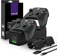 Fosmon Quad PRO 2 Controller Charger Compatible with Xbox Series X/S Controllers (Not for Xbox One / 360 / Elite 2) Controllers, Dual Dock Charging Station with 4 Rechargeable Battery Packs - Black