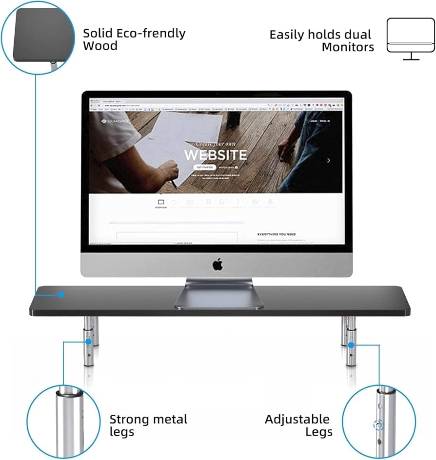 Suptek Computer Monitor Stand Riser, Metal For Laptop, Printer, Notebook And All Flat Screen TV Display With Vented Platform, 3 Height Adjustable