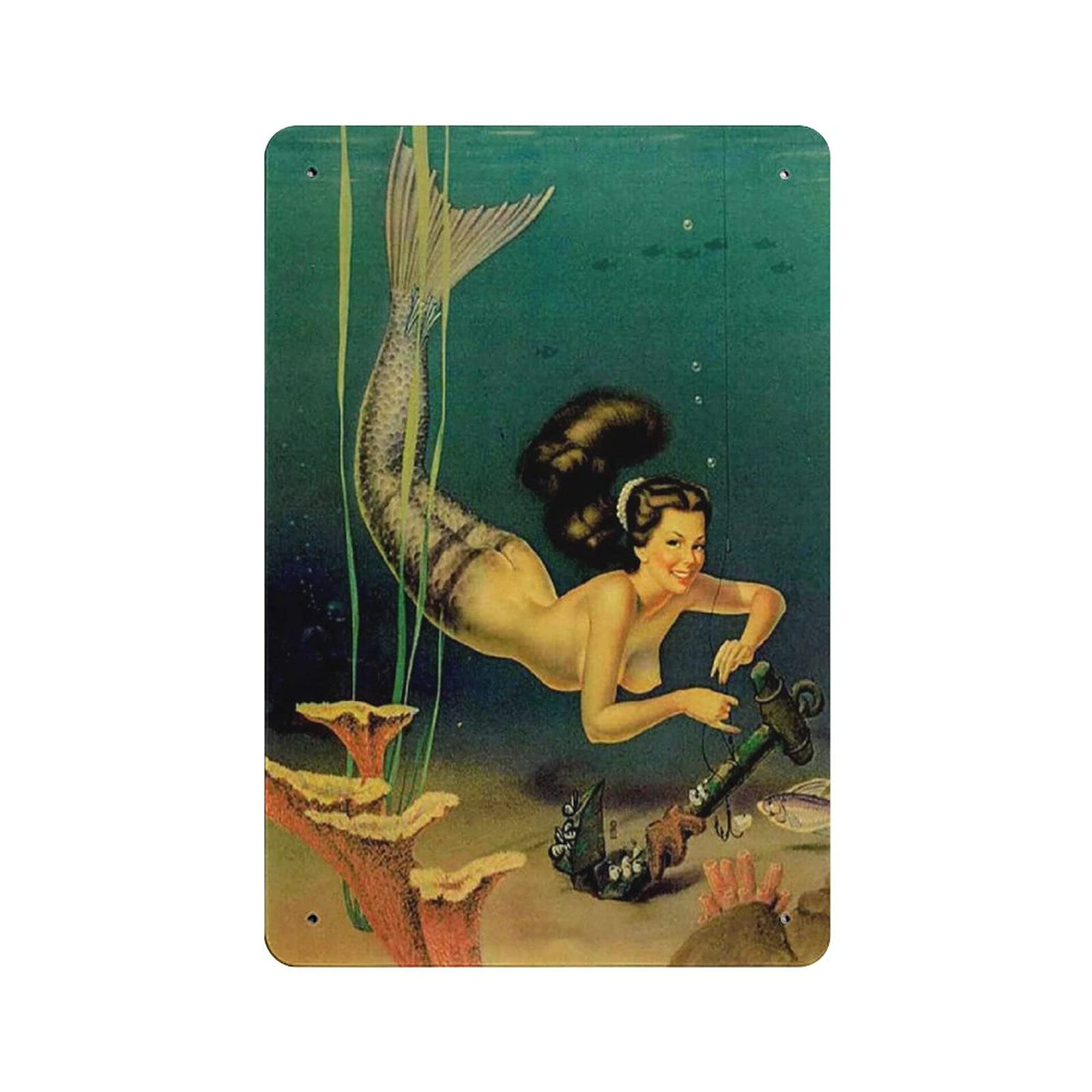 Metal Tin Sign Sexy Retro Mermaid Vintage Tin Poster Metal Sign Wall Decoration Country Kitchen Home Garage Decor 12"x8"