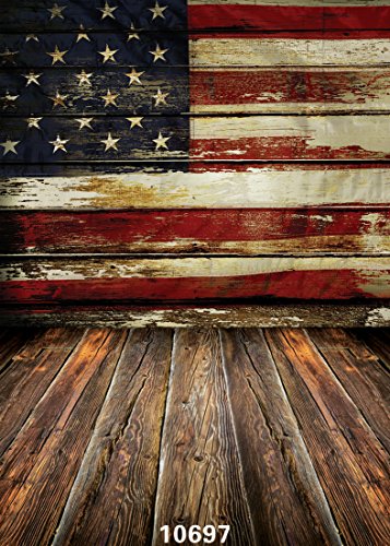 SJOLOON 5X7ft Veterans Day Backdrop Vinyl Fabric Photography Backdrops American Flag Patriotic Wood Floor for Studio 10697
