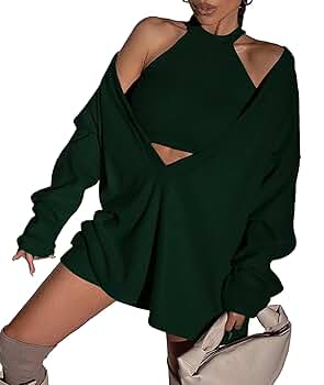 ECDAHICC Women's Two Piece Outfits Knitted Halter Neck Crop