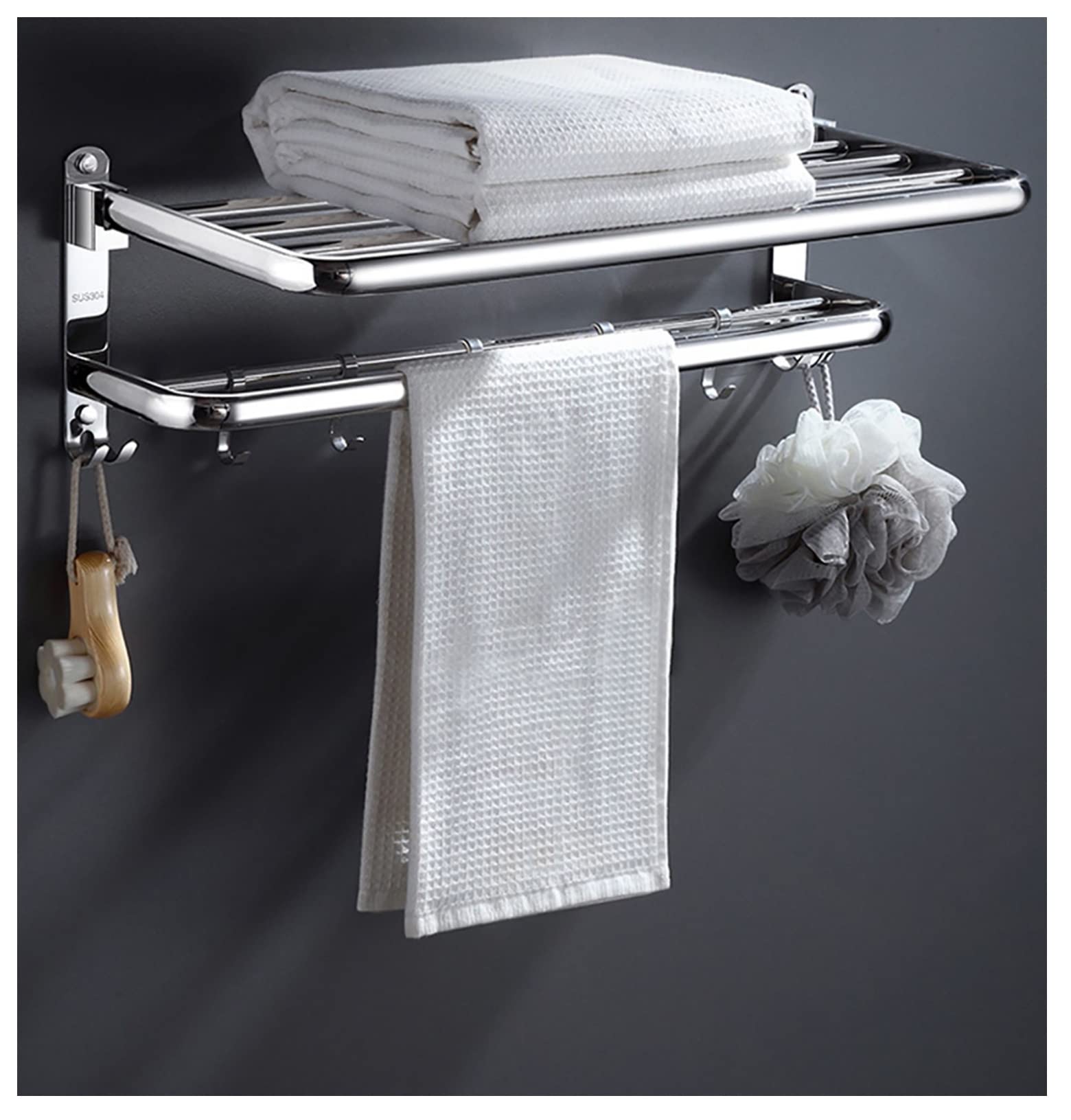 Porte-serviettes mural pliable en acier inoxydable mat 70cm