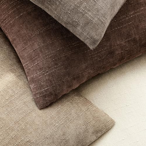 Image of Foindtower Pack of 2 Soft Textured Chenille Throw Decorative Pillow Covers Square Accent Solid Cushion Cover Cozy Neutral Farmhouse Pillow Case for Couch Sofa Bedroom Living Room 18x18 Inch,Red Brown