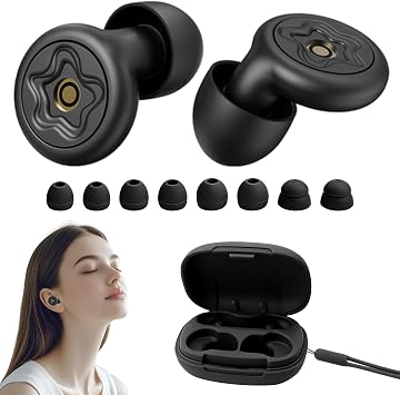 Ear Plugs for Sleep Noise Cancelling, Reusable Silicone Earplugs for Sleeping, Snoring, Travel & Concerts, 45dB Noise Reduction with 4 Pairs Eartip (XS S M L), Comfortable Earplugs with Case Black