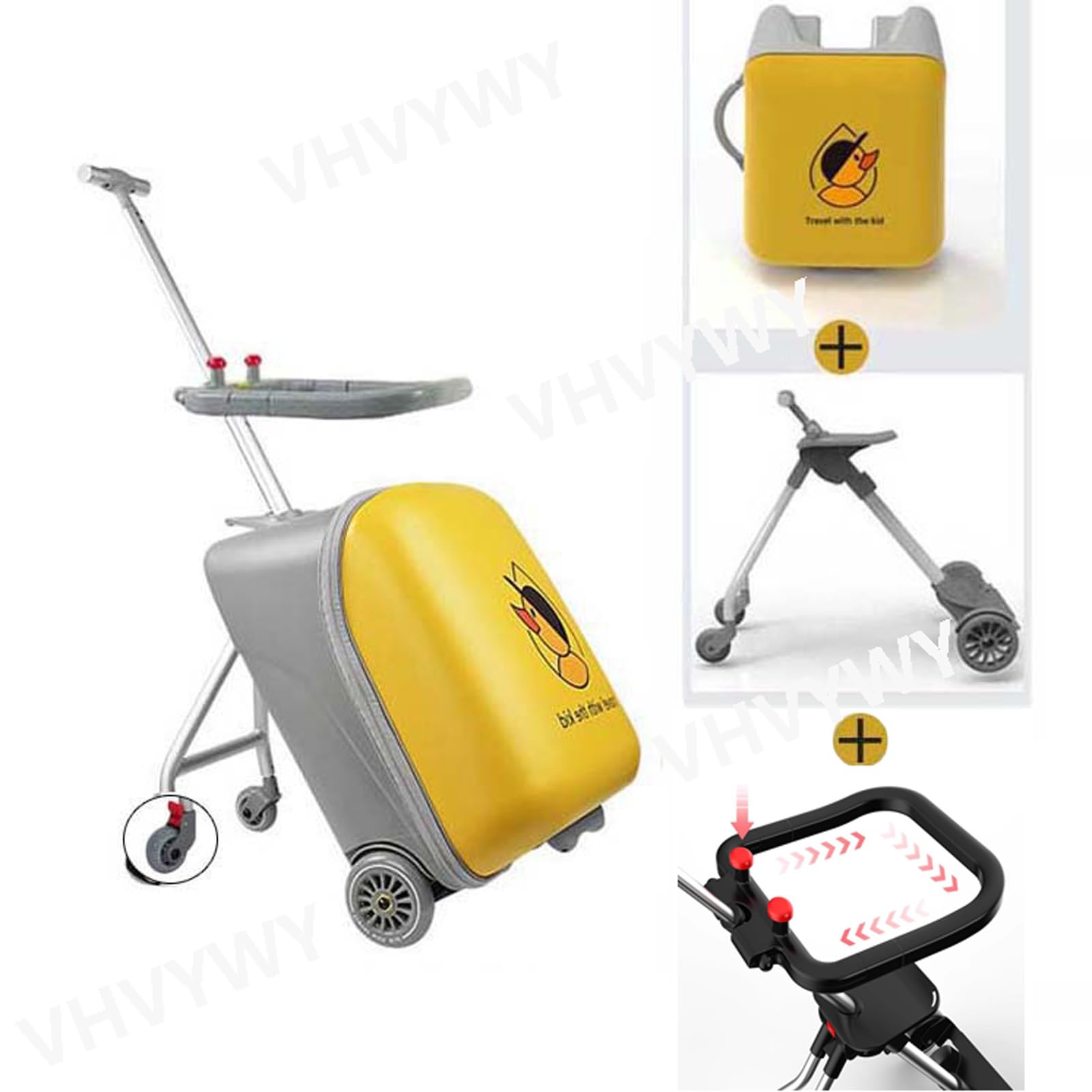Valigia da viaggio per bambini, 50,8 cm, pieghevole e rimovibile, espandibile, con seggiolino per bambini, passeggino leggero 2 in 1 e set valigia con guardrail, Giallo, Tempo libero Viaggi