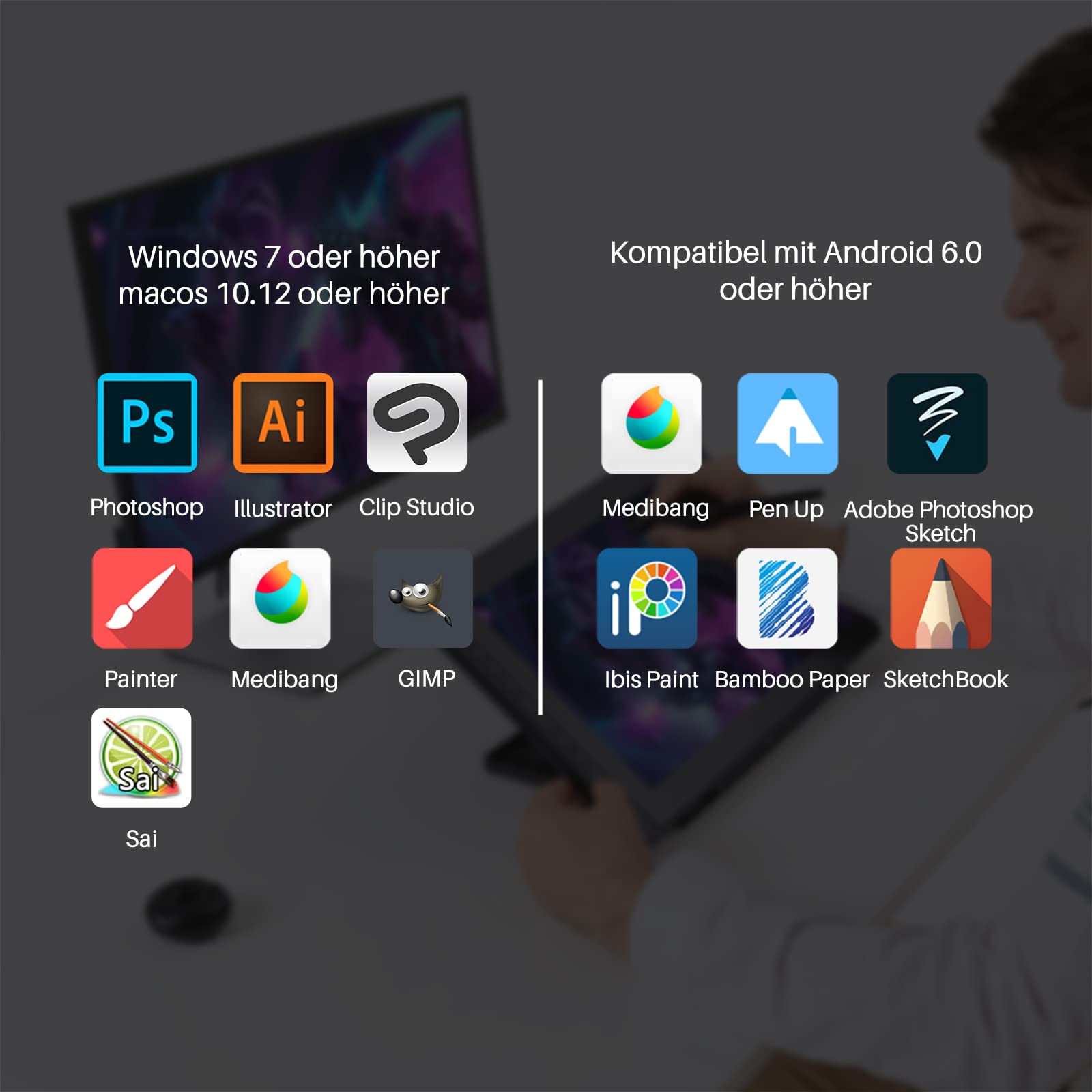 HUION Kamvas 16 Grafiktablett mit Display,15,6-Zoll Volllaminatbildschirm Pen Display, 10 programmierbare Drucktasten, 8192 Stufen Batterieloser Stift, unterstützt die Konnektivität mit Android