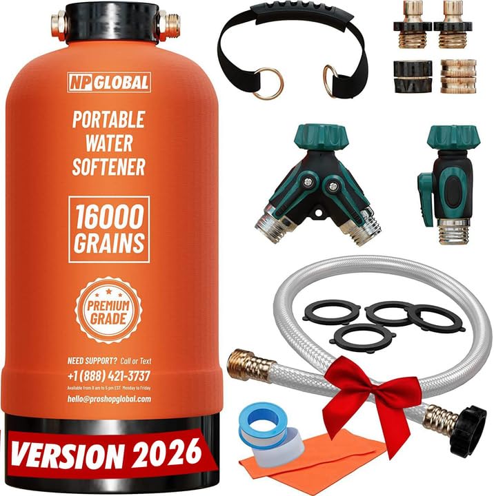 NPGLOBAL RV Water Softener Portable - 16,000 Grain,...