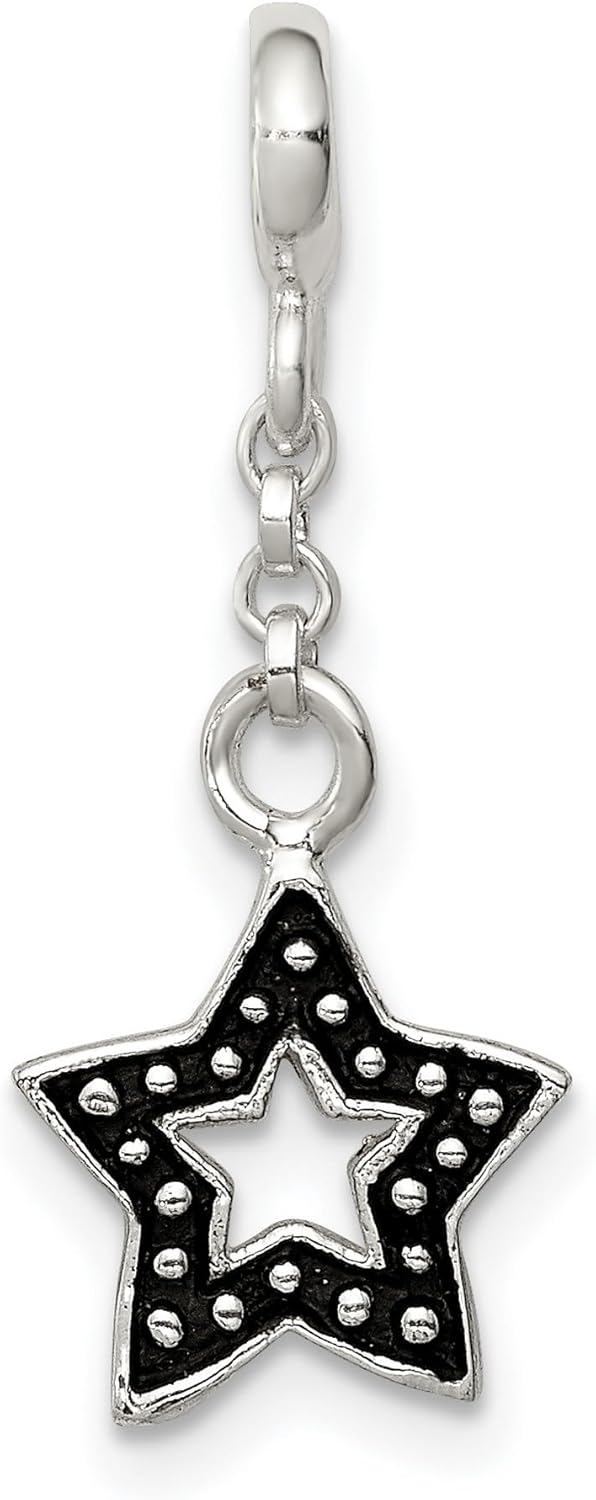 Sterling Silver Star Charm Pendant with Layered Open Star Design, Black Detailing, Dot Accents, Symbolic Jewelry for Women, Compatible Bracelet Charm or Necklace Pendant, Celestial Guidance Piece