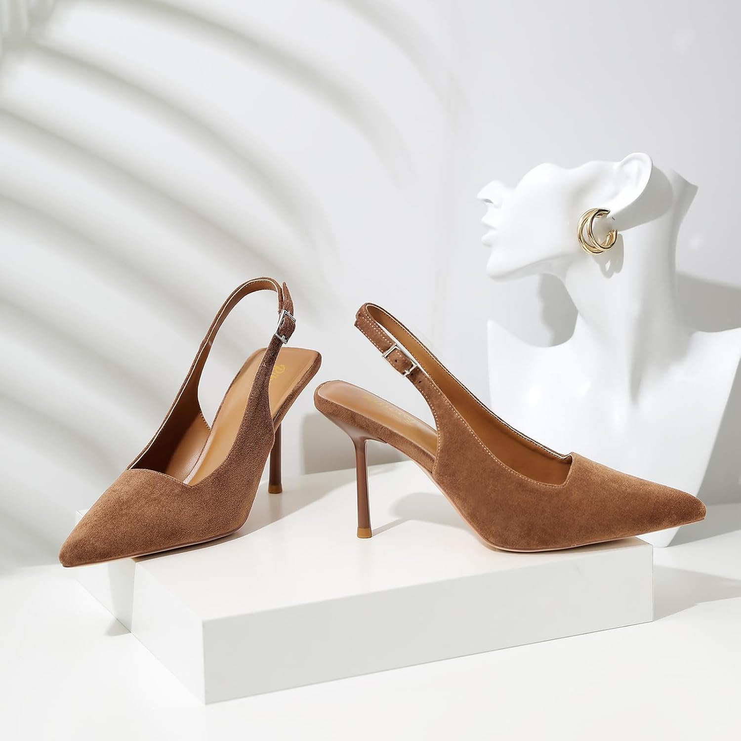 RIBONGZ Sexy Slingback Pumps Elegant Dressy Heels for Women Closed Toe Pointy High Heels Wedding Bride Prom Party Evening Shoes - Image 8