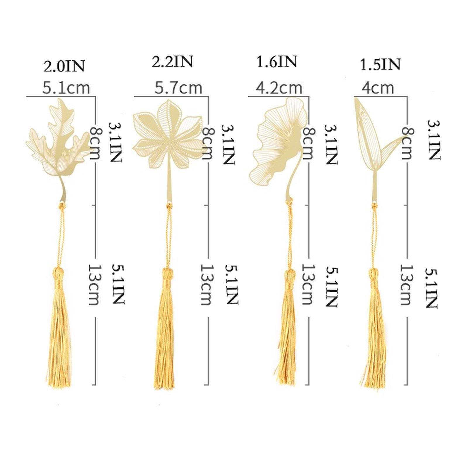Lesezeichen 4 Stück Metallblatt Leafzeichen Geschenkbox Set, Kreatives Metall Antike Lesezeichen Goldenes Hohl Exquisite Lesezeichen mit Quaste Buch Markierungen