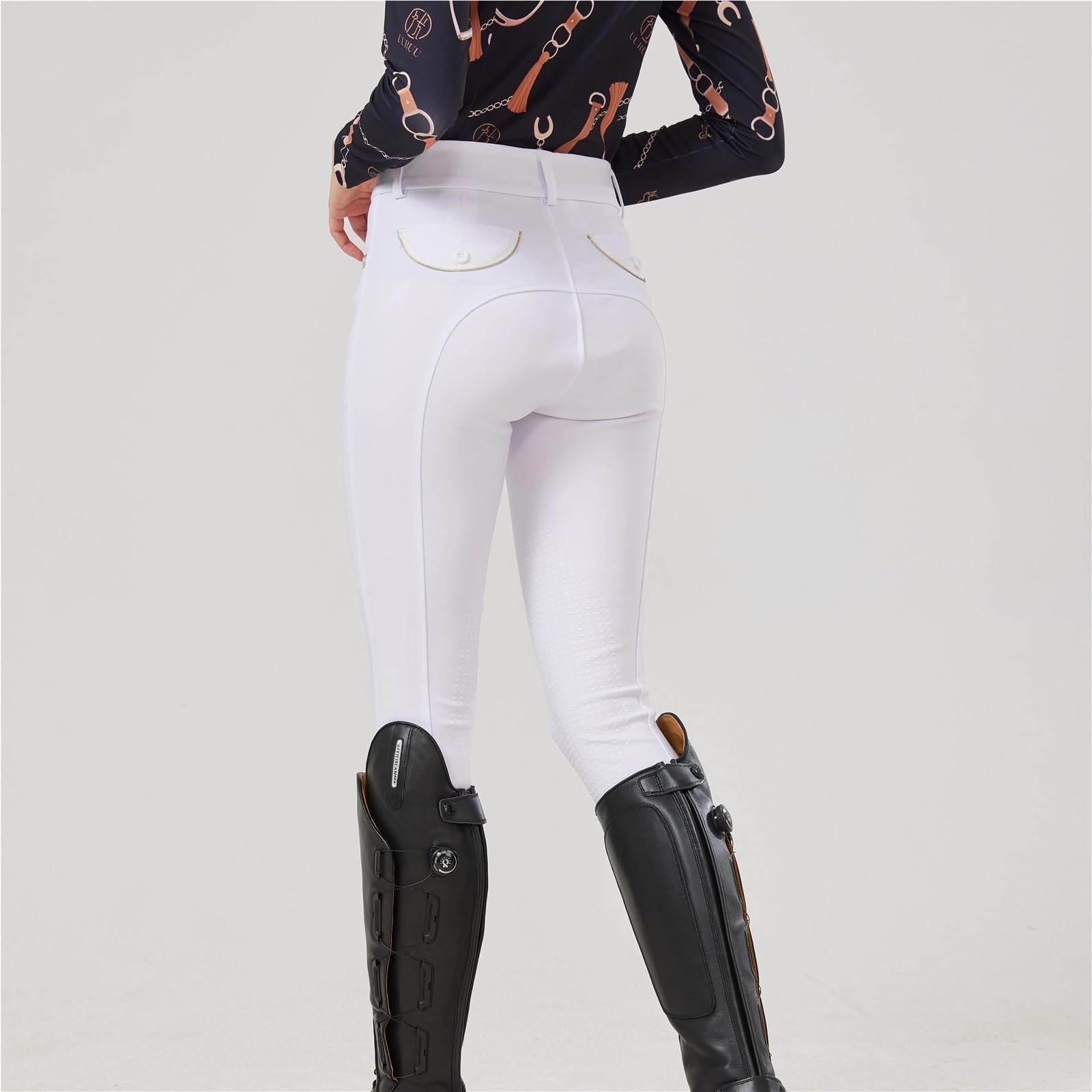 Reithose aus gewebtem Stoff, halbe Silikon-Reithose for Damen, weiße Silikonhose, gewebte elastische kleine Verschleißfestigkeit Für Reitsport
