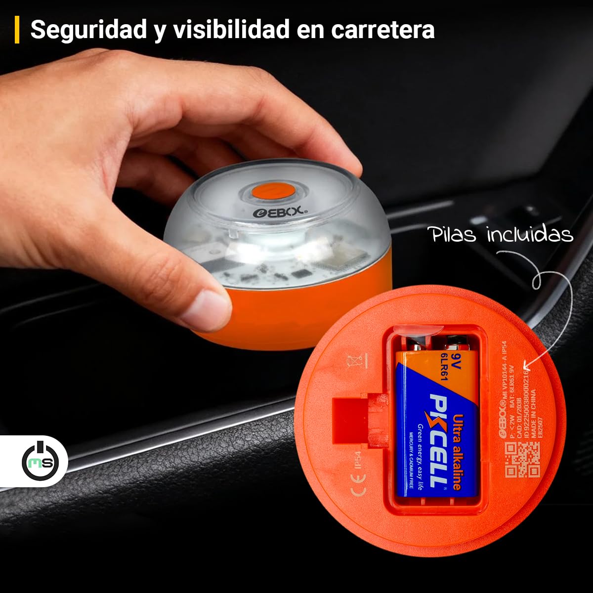 Baliza V16 Homologada DGT Luz de Emergencia IoT | Tarjeta SIM Integrada | Señal Conectada Geolocalizada DGT 3.0, Base Magnética, Visibilidad 1 km 360°, Incluye Pila V9 | Impermeable IP54