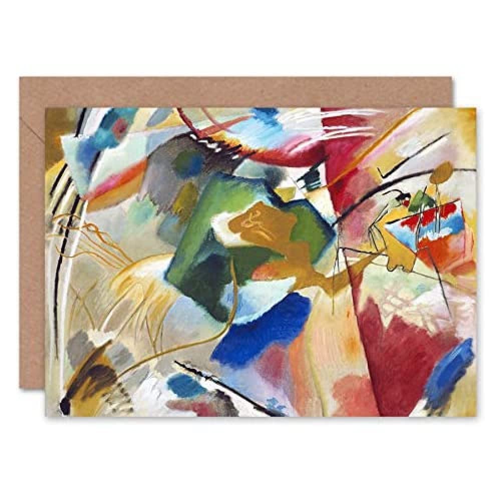Artery8 Kandinsky Green Centre Abstract Painting Cropped Fine Art Greeting Card Plus Envelope Blank Inside