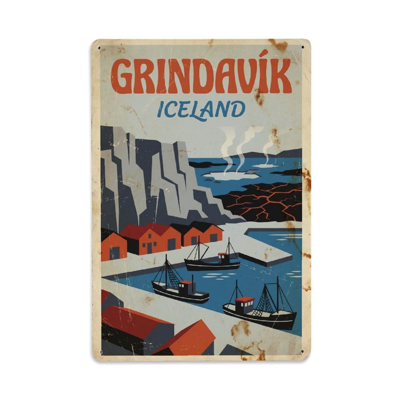 Gead 8X12inch Style Vintage Travel Grindavik Iceland Geothermal Metal Tin Sign