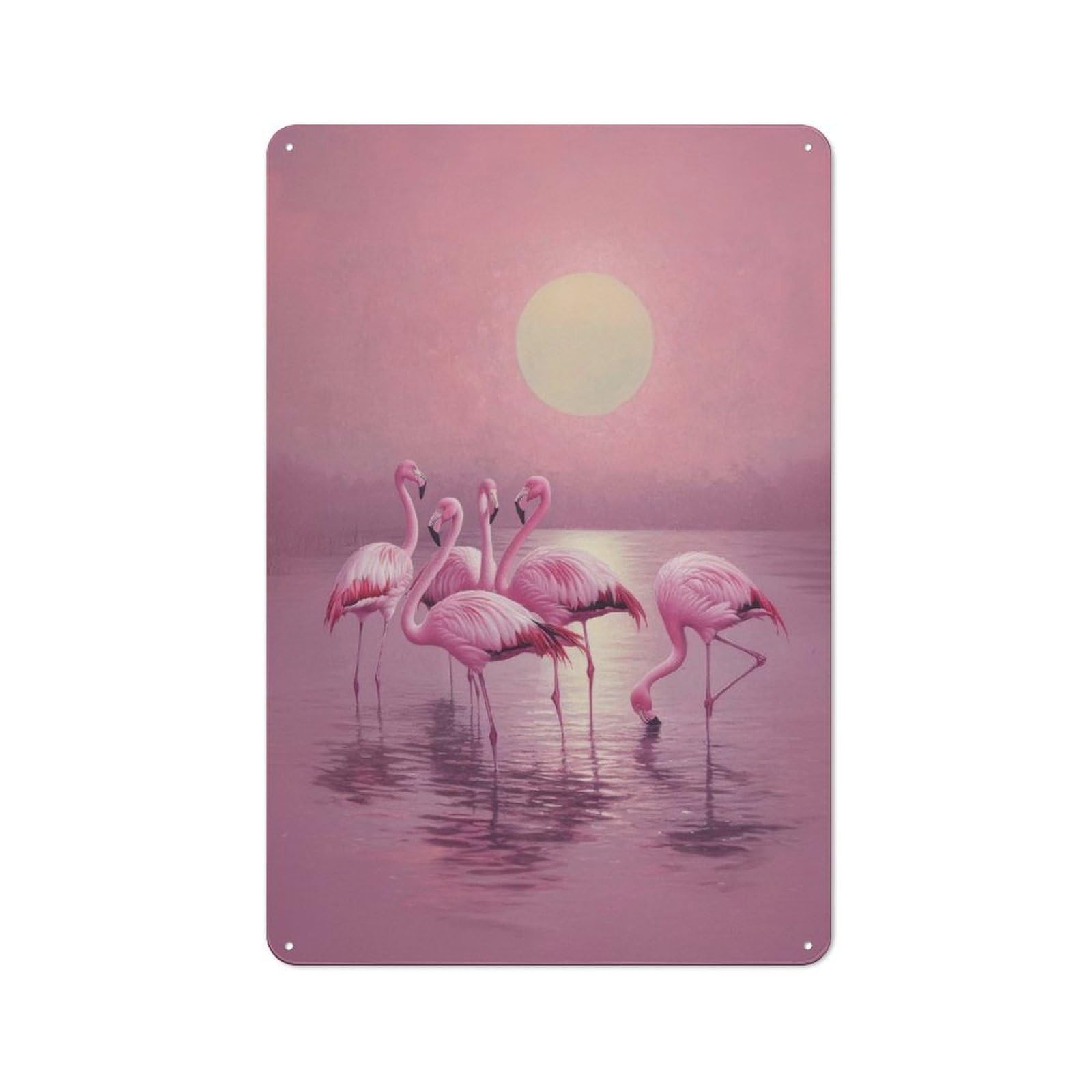 Junmoney Style-19 Pink Flamingos Sunset Retro Metal Sign 30X20cm, Distressed Look Retro Room Decor For Living Room, Hallway, Kitchen Or Cafe