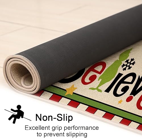 Miniatura 6 de Tapete de puerta de Navidad para exteriores, tapete de bienvenida con texto en inglés "Believe Christmas", tapete de bienvenida para puerta