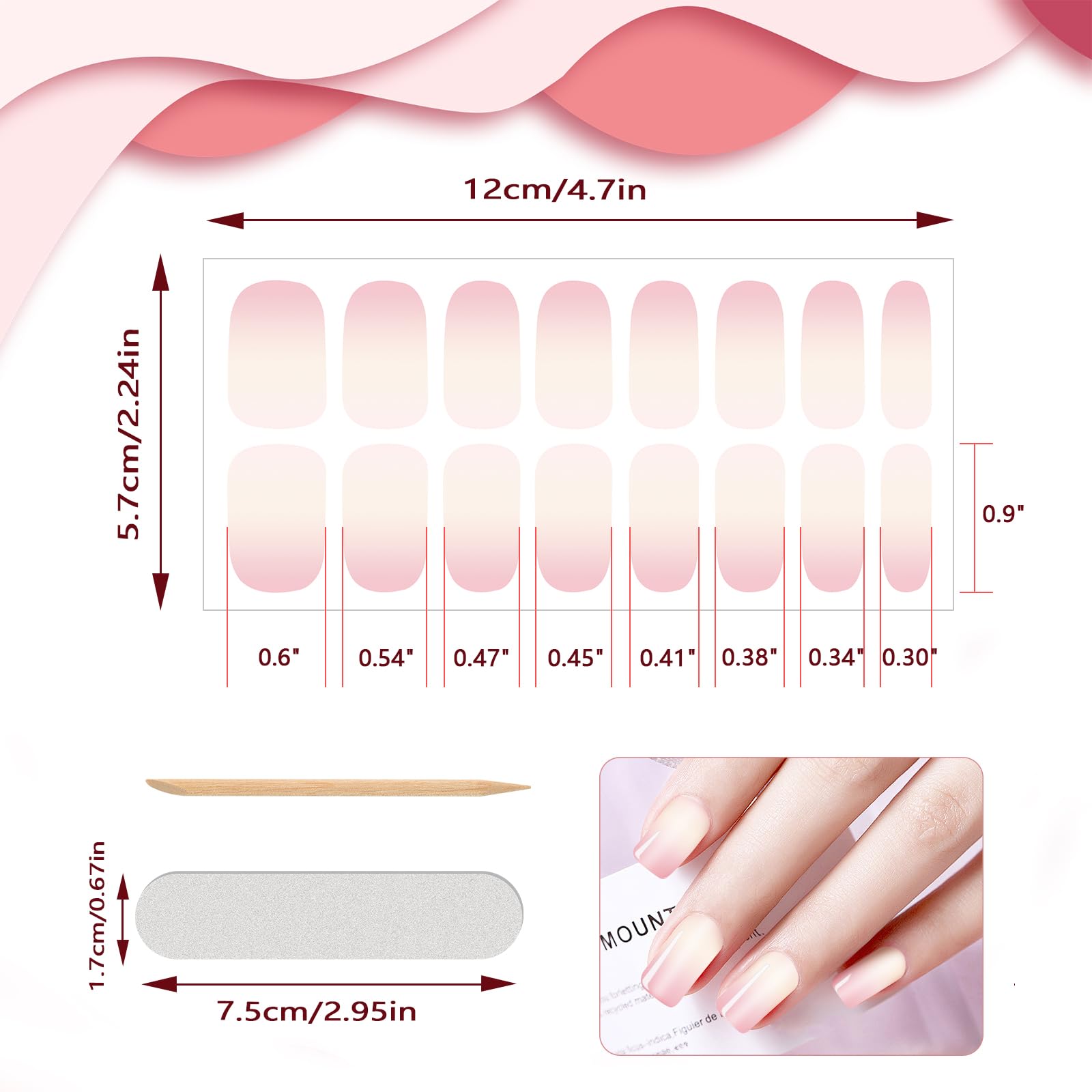 MWOOT Semi Cured Gel Nail Strips, Work with UV Lamp Cured Gel Nail Stickers Easy to Apply - Image 4