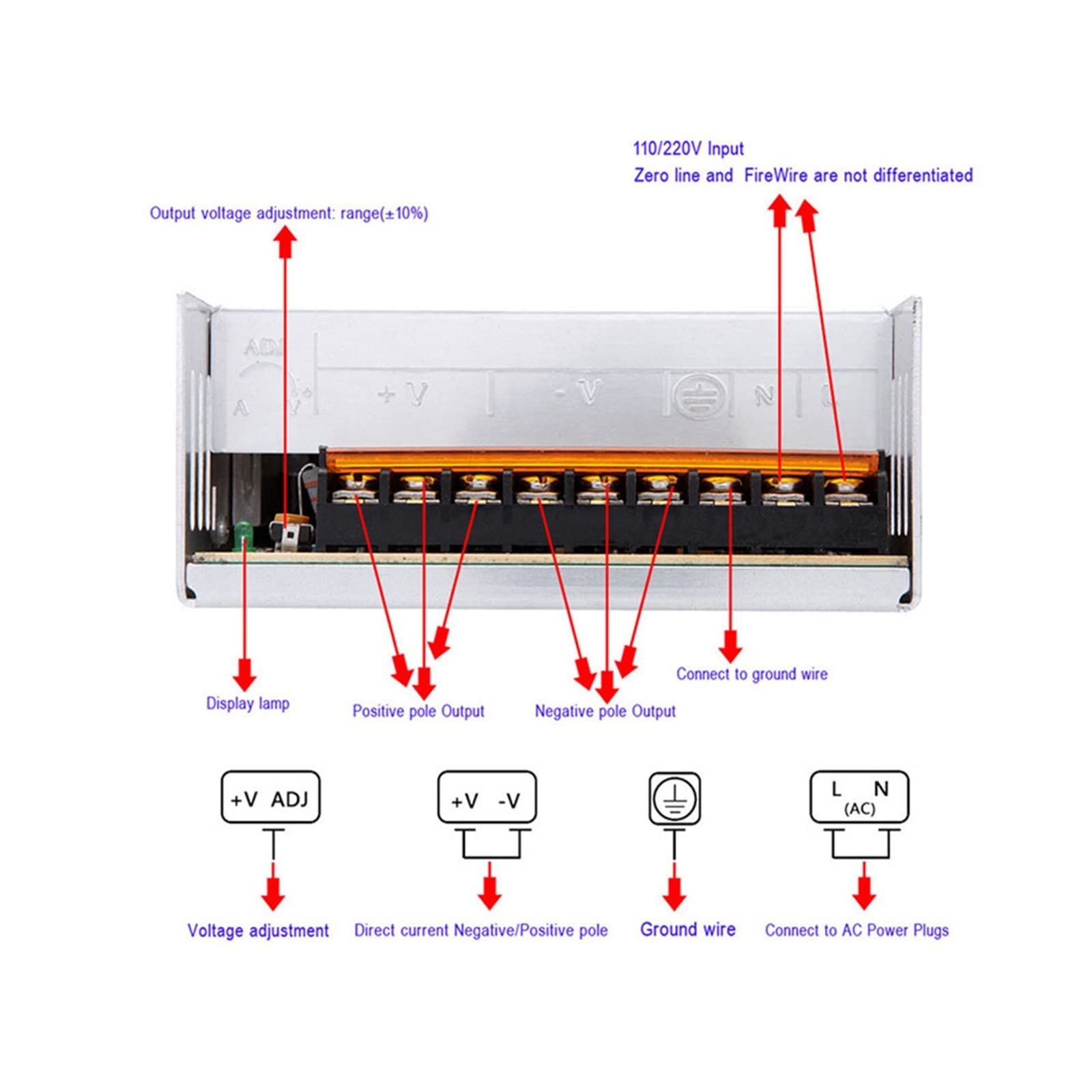 Schakelende Voeding DC 5 Volt 300 Watt 60 Ampère Schakelende Voeding DC 5 Volt 300 Watt 60 Ampère