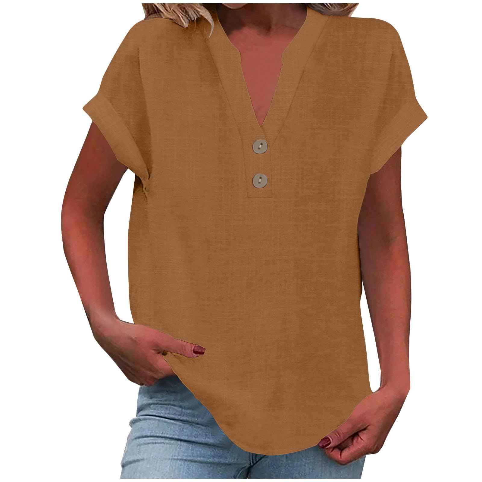 Leinenbluse Damen Sommer, Elegant Baumwolle Leinen Tshirt Leinenshirt Lose Kurzarm Blusen Frau Longshirt Oversized Tee T-Shirt Teenager Mädchen Freizeit Longbluse Leinenhemd Große Größen