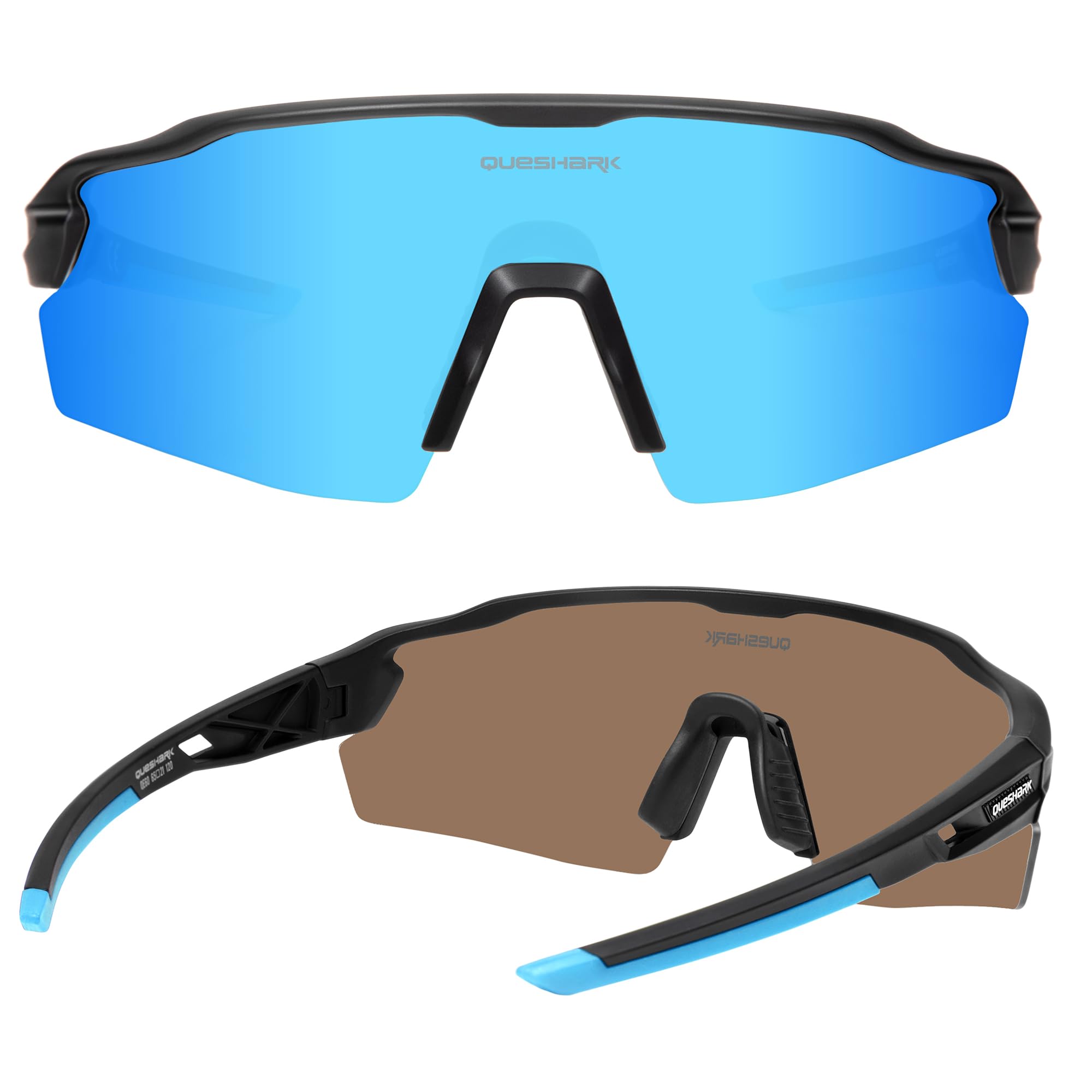 Queshark Occhiali Ciclismo Uomo e Donna, Occhiali Veloci Polarizzati, Con 1 Lenti o 4 lenti Intercambiabili, TR90 Montatura, UV400 Occhiali Sportivi Uomo per Ciclismo, Corsa, Pesca, Baseball, Sci